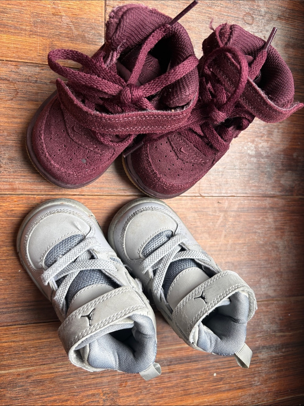 Kids Burgundy High-Top Sneakers & Gray Athletic Shoes - Nike